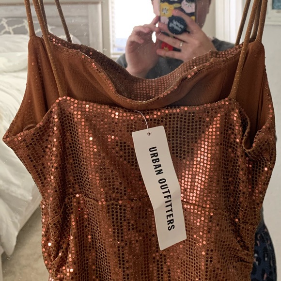 NWT URBAN OUTFITTERS Brown Sequins Mini Dress - Picture 7 of 8